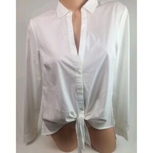 J Jill Womens Top‎ White Shirt Collection Tie Front Hi Lo Hem Size S Minimalist